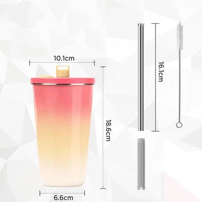 Stainless Steel Coffee Mug with Lid, 600 ml Thermal Mug with Straw, Tea Cup, Travel Mug, Double-Walled Insulated Leak-Proof Coffee to Go Mug - Memories InsiteDouble Wall Vacuum Flask Tumbler -5